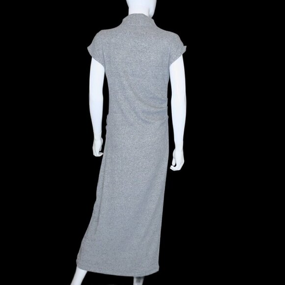 Zara Gray Sweater Dress Ruched Mid-Calf Sheath Dress Mock Neck Women's Large - Picture 6 of 8
